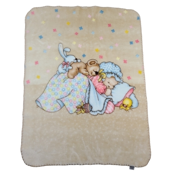 VINTAGE Junior Joy Goodnight Bear Crib and Stroller Baby Blanket - Picture 1 of 16